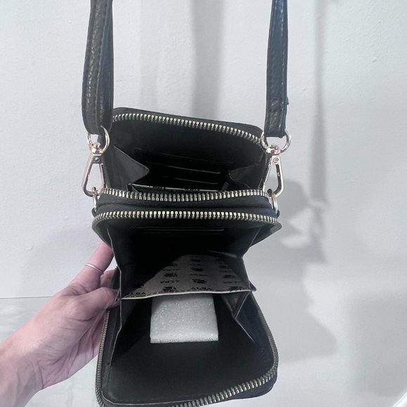 Black Purse with Gold Accents & 3 Compartments for Phone, Wallet, Keys, Cards - Picture 3 of 6